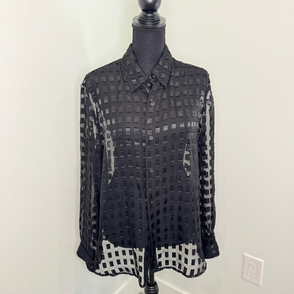 Notations Sheer Black Women’s Button Up (L)